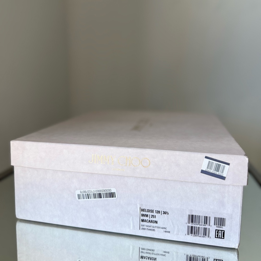 EUC JIMMY CHOO Heloise 120MM Glitter Platform Sandals Macaron 36.5 $1,025 - Picture 13 of 13
